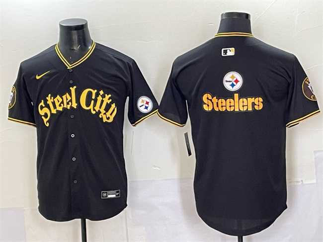 Men%27s Pittsburgh Steelers Team Big Logo Black 412 Patch Vapor Premier Limited Stitched Baseball Jersey->pittsburgh steelers->NFL Jersey