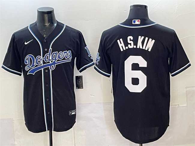 Men%27s Los Angeles Dodgers #6 H.S.Kim Black Cool Base Stitched Baseball Jersey->milwaukee brewers->MLB Jersey