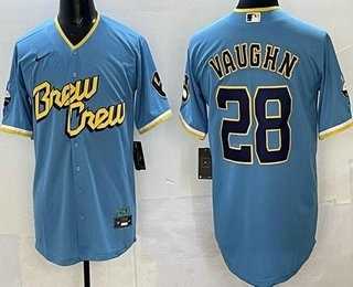 Men%27s Milwaukee Brewers #28 Andrew Vaughn Powder Blue 2022 City Connect Cool Base Jersey->oakland athletics->MLB Jersey
