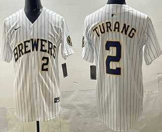 Men%27s Milwaukee Brewers #2 Brice Turang White Limited Jersey->oakland athletics->MLB Jersey