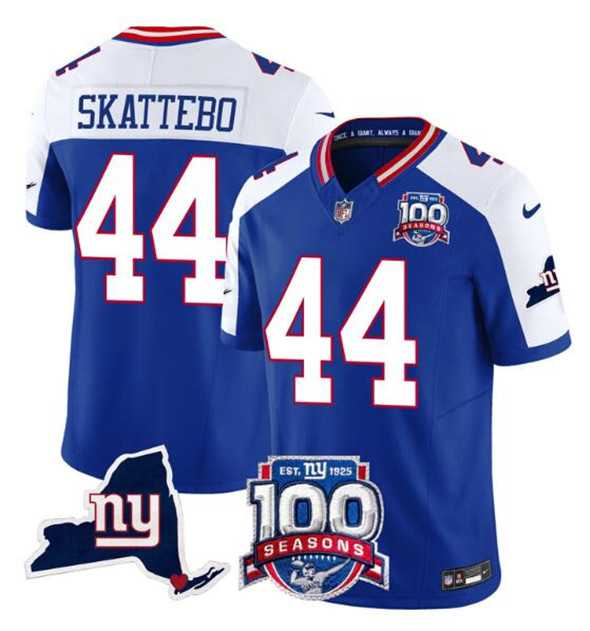 Men & Women & Youth New York Giants #44 Cam Skattebo Royal White 2025 Draft F.U.S.E. 100th Season & State Patch Vapor Limited Stitched Jersey->new england patriots->NFL Jersey