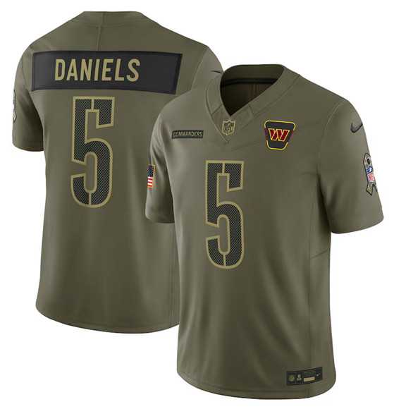 Men%27s Washington Commanders #5 Jayden Daniels Olive 2025 Salute to Service Limited Stitched Jersey Dyin->tampa bay buccaneers->NFL Jersey