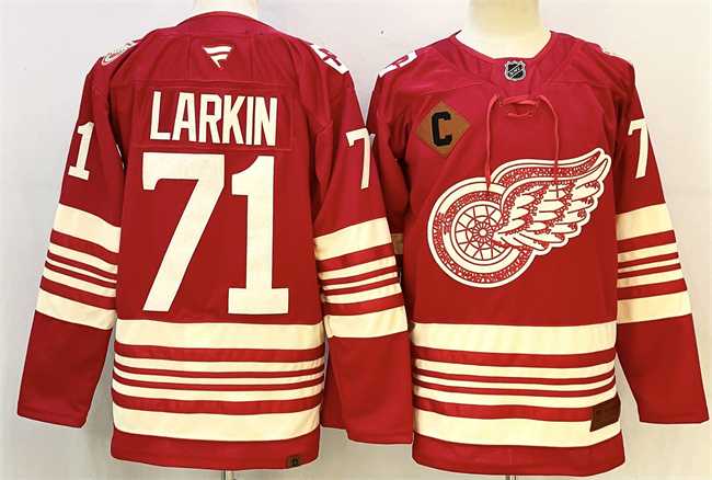 Men%27s Detroit Red Wings #71 Dylan Larkin Red 2025-26 With C Patch Centennial Premium Stitched Jersey->detroit red wings->NHL Jersey