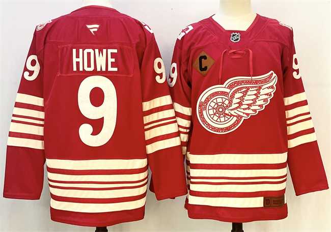 Men%27s Detroit Red Wings #9 Gordie Howe Red 2025-26 With C Patch Centennial Premium Stitched Jersey->mlb youth jerseys->MLB Jersey
