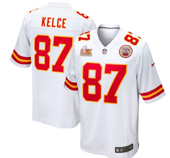 Men's Kansas City Chiefs #87 Travis Kelce Nike White Super Bowl LIX Game Jersey->tennessee titans->NFL Jersey