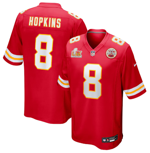 Men's Nike #8 DeAndre Hopkins Red Kansas City Chiefs Super Bowl LIX Game Player Jersey->customized nfl jersey->Custom Jersey