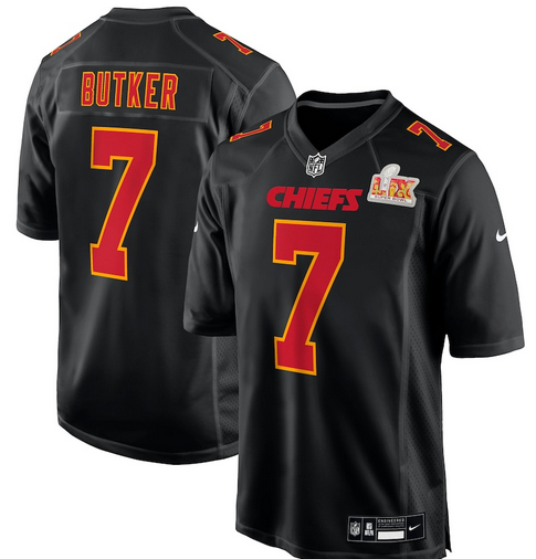 Men's Nike #7 Harrison Butker Carbon Black Kansas City Chiefs Super Bowl LIX Fashion Game Jersey->kansas city chiefs->NFL Jersey
