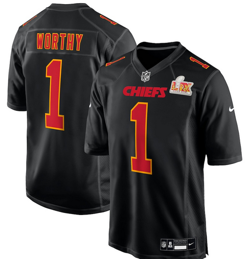 Men's Nike #1 Xavier Worthy Carbon Black Kansas City Chiefs Super Bowl LIX Fashion Game Jersey->kansas city chiefs->NFL Jersey